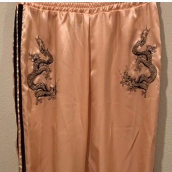 O-Mighty Peach Satin Dragon track pants Jogges - Picture 1 of 5